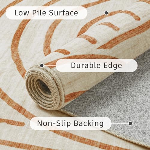 DCX Abstract Washable 4x6 Rug, Non Slip Low Pile Rug, Beige - color: Orange, size: 4' x 6' (Rectangular)