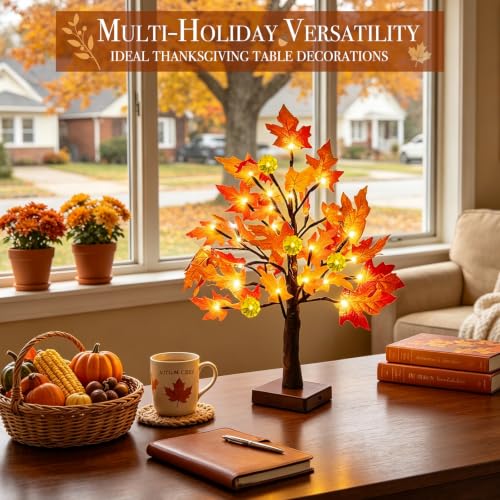 Prelit Fall Maple Tree with Pumpkin Lights Timer 24 Warm White LED 18 Inch - size: 1ft 6in