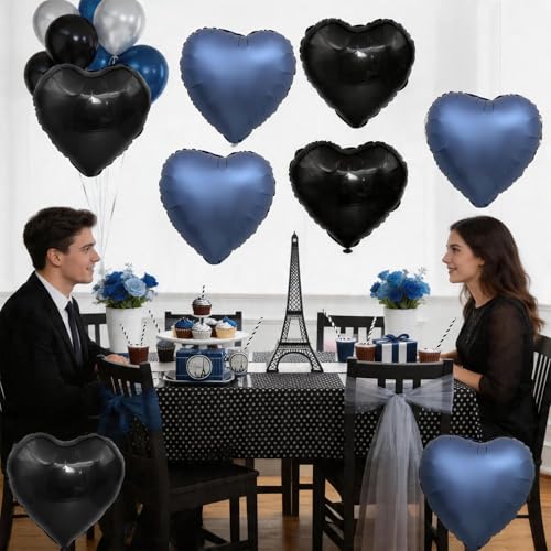 Black Blue Heart Balloons, 12Pcs 18Inch Heart Shaped Balloons - color: Black Blue
