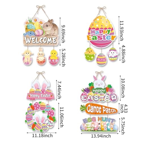 Easter Egg-Bunny Home Front-Door Hanger-Decor - 4pcs Pastel Rainbow Birthday Paper Signs Banners, Happy Easter Spring Wall Hanging Indoor Decorations Lasting Surprise - color: Easter Door Hanger - 2pcs