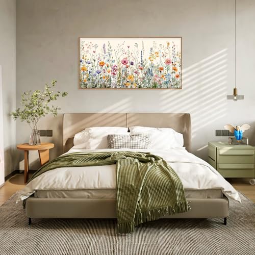 FWIEXA Floral Canvas Wall Art, Framed Wildflower Pictures Wall Decor, Large Flower Prints, Colorful Botanical Artwork, Watercolor Painting 20x40 Inches for Living Room, Bedroom, Office, Home - color: Colorful Wildflower, size: 40"L x 20"W
