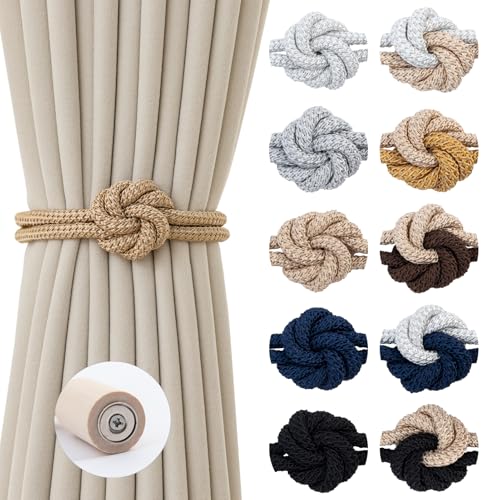 Magnetic Curtain Tiebacks Holdbacks Rope Curtain Tie Backs Outdoor Contoeey - color: Beige