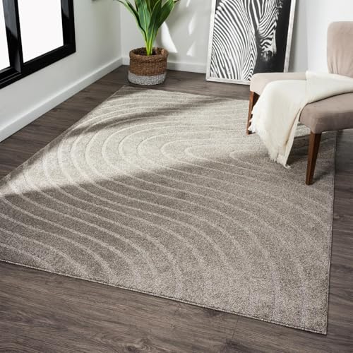 LUXE WEAVERS Modern Geometric Wave Taupe 5x7 Area Rug - color: Taupe, size: 5' x 7' (Rectangular)