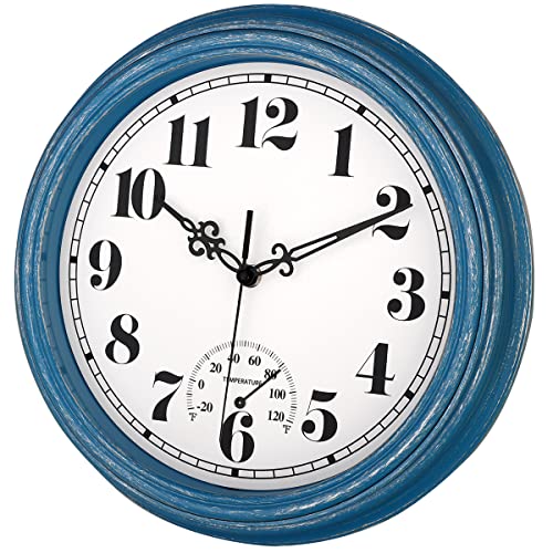 zyzamay 12 Inch Indoor Outdoor Battery Operated Wall Clocks, Blue - color: Blue