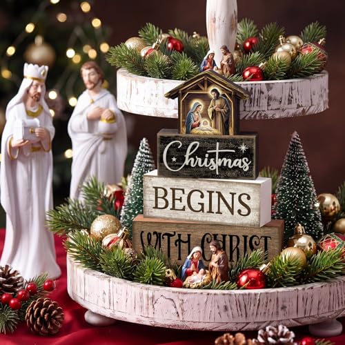 Moucuny 4 Pcs Christmas Table Decoration Christmas Begins with Christ Signs - style: Christmas Begins with Christ