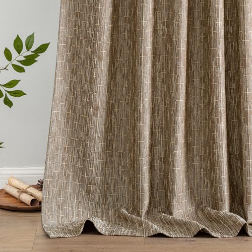 MIULEE Patterned Farmhouse Linen Curtains, Back Tab, 52Wx72L, Brown - color: Brown, size: 52"W x 72"L (Pack of 2)