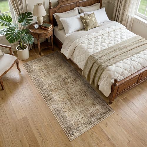 FMFUNCTEX 2x5 Washable Hallway Runner Rug Brown Vintage Distressed Non Slip - color: Brown, size: 2' x 5' (Rectangular)