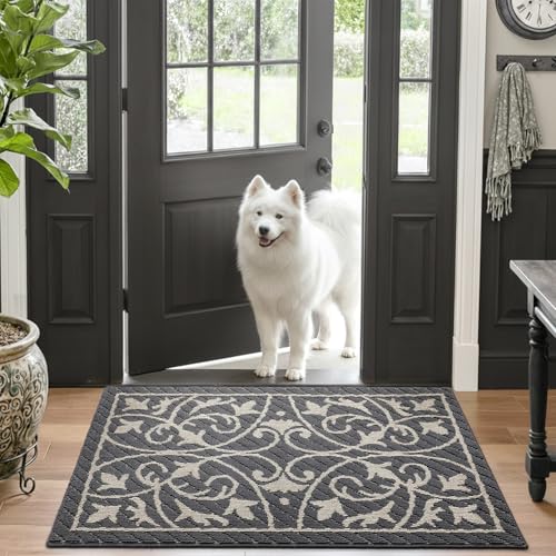 DEXI Front Door Mat Indoor Entryway 32x48 Inside Entrance Doormat Dark Gray - color: Floral Dark Gray, size: 32" X 48" (Rectangular)