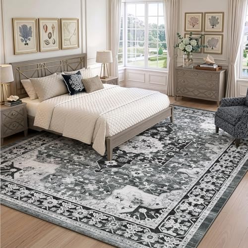 DEXI 5x8 Area Rugs for Living Room, Washable Rug for Bedroom, White Grey - color: White Grey, size: 5' x 8' (Rectangular)