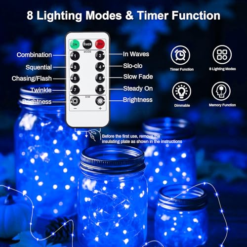 6 PCS Blue Fairy Lights with Remote 7ft 20 LED Light - color: Blue, size: 6 PCS
