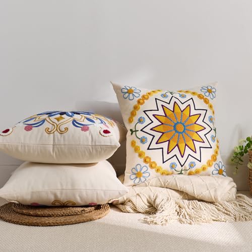 Embroidered Floral Throw Pillow Cover 18x18 Set of 1 Yellow - color: Yellow, size: 18" x 18" (Pack of 1)