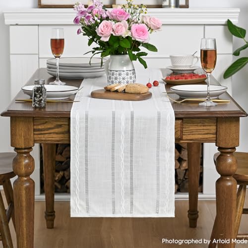 Artoid Mode White Rustic Cotton Linen Table Runner 13x36 Inch - color: White, size: 13" x 36"