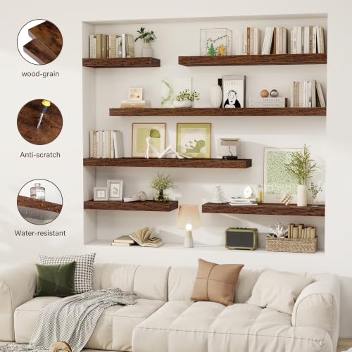 Acovy 55 Inch Floating Shelves, 12" Deep Floating Shelf Wall Mounted, 55" Wall Shelves, Rustic Deep Bookshelf, Extra Deeper & Thicker Display Shelves for Bedroom, Living Room, Set of 1 - color: Brown, size: 12"Wx55"L-1pc