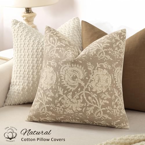 Vintage Floral Print Throw Pillow Covers 12x20 Set of 2 Neutral Modern Farmhouse Pillowcases Accent Decorative Cushion Covers Boho Home Decor for Couch Sofa Chair Bed Living Room, Latte - color: Latte, size: 20" x 12" (Pack of 2)