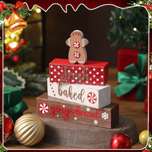Geelin 4 Pcs Christmas Gingerbread Man Wooden Table Decor Tabletop - style: Gingerbread