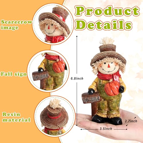 Fall Scarecrow Decor with Pumpkin Harvest Statue for Table Mantel - color: Green