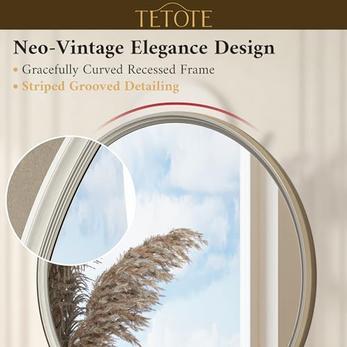 TETOTE Brushed Nickel Mirror 30 inch Round Mirror for Wall, Bathroom, Living Room, Bedroom, Vanity, Entrance - size: 30"L x 30"W