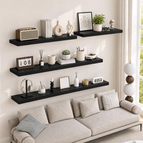 RICHER HOUSE 55 Inch Long Floating Shelves, 12 Inch Deep Black Wall Shelf - color: Black, size: 55in