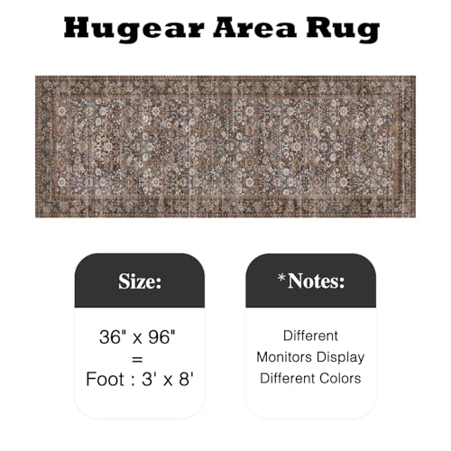 HUGEAR 3x8 Brown Blue Vintage Floral Washable Runner Rug for Hallway - color: Floral | Brown/Blue, size: 3' x 8' (Runner)
