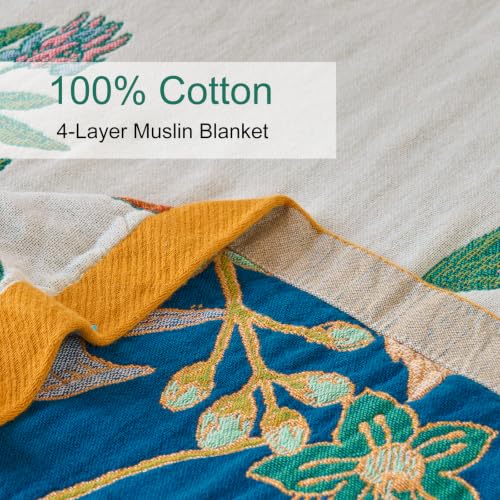 Boho Throw Blanket, 100% Soft Cotton Floral Quilt, King 90"x 98" - color: Plain Bird, size: King 90"x98"