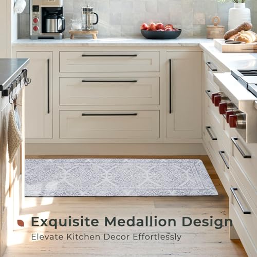 FRESHMINT 2 Piece Set Boho Kitchen Mats for Floor Bohemian Distressed Anti Fatigue Kitchen Rugs Vintage Farmhouse Cushioned Kitchen Runners for Standing Waterproof & Non-Skid Comfort, Gray - color: Boho - Gray