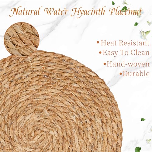 Round Woven Placemats Set of 8, 13 Inch Boho Farmhouse Rattan Placemats Rustic Braided Wicker Table Place Mats Chargers for Dinner Plates - size: 13 Inch Set of 8