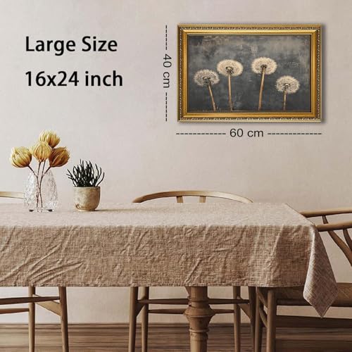 Vintage Gold Framed Dandelion Wall Art Moody Dandelion Wall Decor 16x24in - color: Dandelion, size: 24"L x 16"W