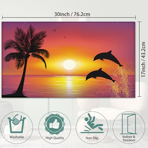Door Mat, Colorful Cute Dinosaurs Welcome Mat, Tropical Palm Tree Doormats Indoor Entrance, Indoor Outdoor Mat, Low-Profile Floor Rugs for Entry, Patio, 17''x30'' - color: Dolphins Sunset