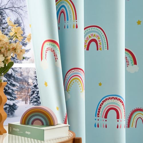 jinchan Nursery Blackout Curtains for Kids Room Rainbow Blue Curtains Cute Girls Bedroom Dorm Playroom Window Treatment Grommet Thermal Insulated Room Darkening 2 Panels 63 Inch Length - color: Rainbow Blue, size: 52"W x 63"L (Pack of 2)