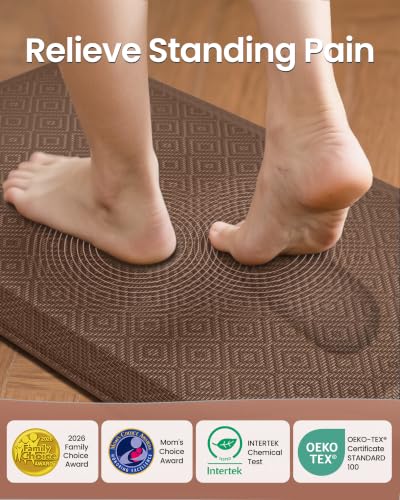 Ophanie Kitchen Mats for Floor, 3/4 Inch Thick, 20x32 Anti Fatigue Cushioned Mat,Kitchen Rugs,Waterproof,Comfort Ergonomic Standing Mat for Office,Home,Sink with 99+ Pairs of Anti-Slip Bottom Ridges - color: Brown, size: 20"L x 32"W x 0.8"Th