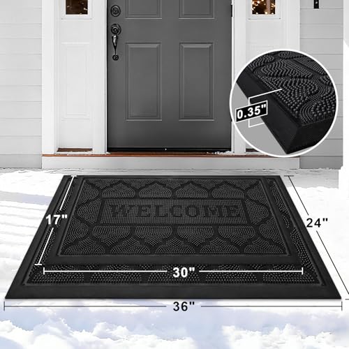 FRAMICS Welcome Mats for Front Door, 17"x30" Rubber Doormat Non Slip, Black - color: Black, size: 17" x 30"