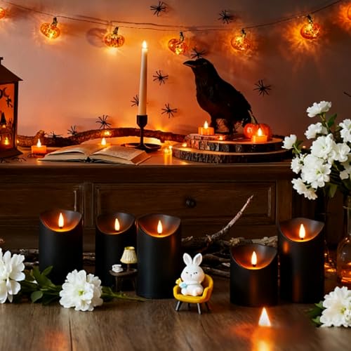 Nimiko Flameless Candles with Remote, Battery Operated Flickering Flameless Candles, LED Candles with Timer 2/4/6/8H, with Realistic LED Candles Set of 24 (D3 x H 3" 4" 5") (Black) - color: Black-24