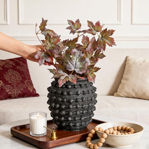 DN DECONATION Rustic Farmhouse Vase, Textured Boho Vase for Home Decor - color: Black, size: 8.2 inches