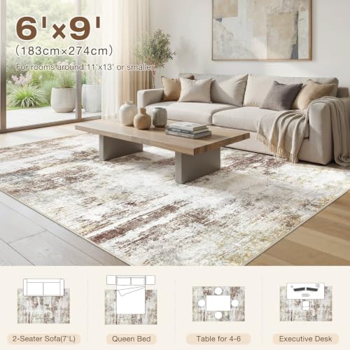 6X9 Area Rugs Washable Soft Modern Abstract Non-Slip Rug for Living Room - color: Red Brown, size: 6' x 9' (Rectangular)