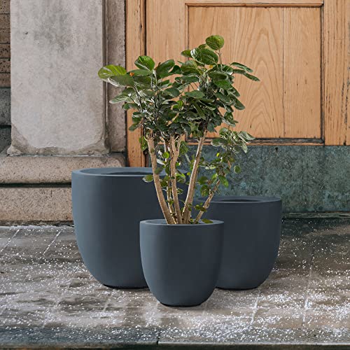 Kante Set of 3 Charcoal Concrete Curved Planters 20" 16.5" 13.3" Dia - color: Charcoal, size: 20.1"d + 16.5"d + 13.4"d