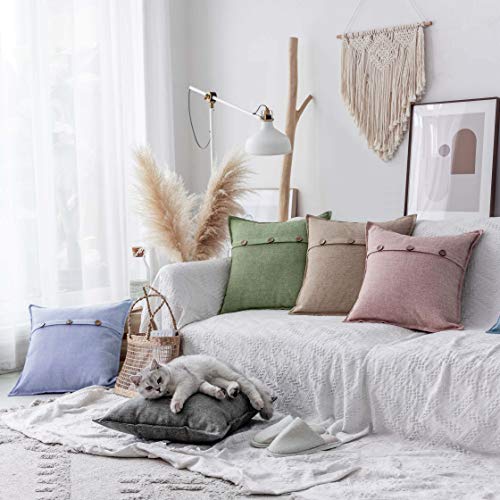 Home Brilliant Decorative Pillowcases Linen Rectangle Cushion Covers Triple Button Throw Pillow Covers for Couch Sofa Bed, 12 x 20 inch (30x50 cm), Set of 2, Dark Grey - color: Dark Grey, size: 20" x 12" (Pack of 2)
