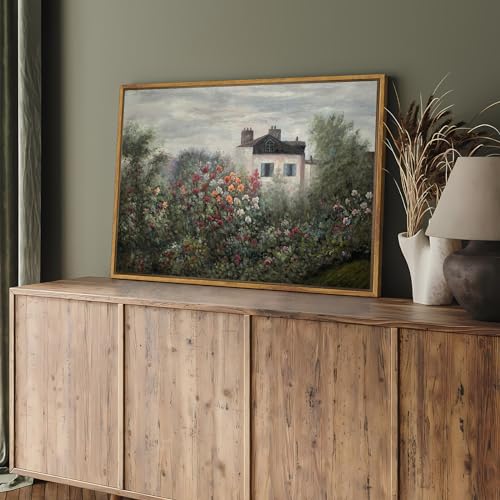 SHENIFY Landscape Framed Canvas Wall Art 24x36in Large Vintage Classical Flower Garden Prints Hallway Bathroom Office Decor - Natural Framed - color: Flower Garden, size: 36"L x 24"W