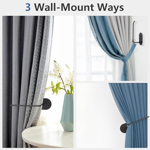2 pcs Curtain tiebacks Hooks Screw-in, Curtain holdbacks Wall Mounted, Curtain Holders for Drapes, Curtain Pull Backs 304 Stainless Steels, Curtain Tie Backs - color: Black, size: 2 pack Thin