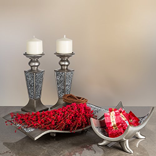Creative Scents Schonwerk Silver Pillar Candle Holder Set of 2 - Crackled Mosaic Design - Centerpiece Table Decoration - Coffee Table Decor - Decoration Centerpiece for Living/Dining Room - Best Gift - color: Silver With Crackled Glass