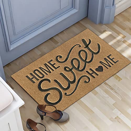 AAZZKANG Brown Welcome Mats for Front Door Home Sweet Home Door Mat Outdoor Indoor with Non Slip Rubber Backing Easy to Clean Outside Inside Doormat - color: Khaki Brown, size: 18" x 28" (Rectangular)