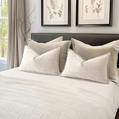MIULEE Pack of 2 Cream Beige Decorative Chenille Pillow Covers 12x20 - color: Cream Beige, size: 20" x 12" (Pack of 2)
