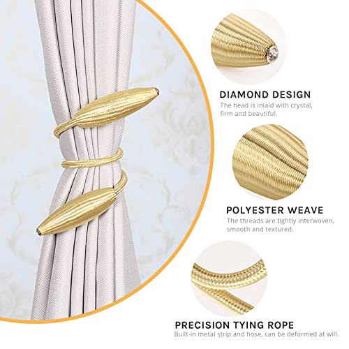 NICEEC 2 Pack DIY Curtain Tiebacks Clips Crystal Decorative Creative Twist Drape Tie Backs European Style Random Modelling Curtain Holdbacks for Home Kitchen Office Window Drapery (Light Gold) - color: Light Gold, size: 2 Pack