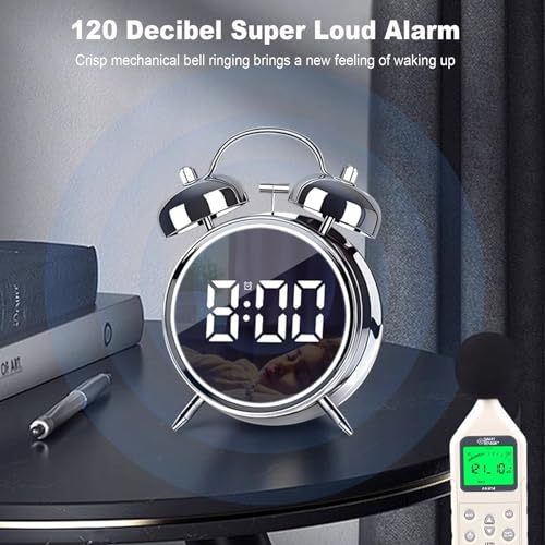 Digital Small Alarm Clock, 4.5 Inch Double Bell Electronic LED Alarm Clock - color: Silvery