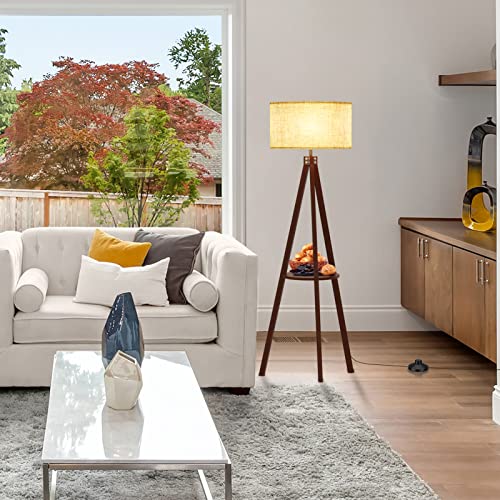 LEPOWER Shelf Floor Lamp Tripod Mid Century Modern Lamps for Living Room - color: Walnut Holder
