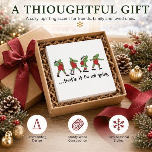 That's It I'm Not Going Sign, Funny Christmas Wood Box Shelf Decor - color: Style 29