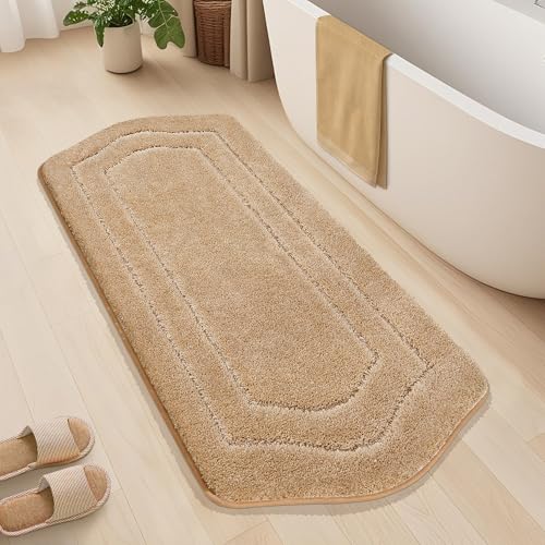 COSY HOMEER Plush Non-Slip Bath Mat, Beige, 24" x 60" - color: Beige, size: 24" x 60" (Oval)
