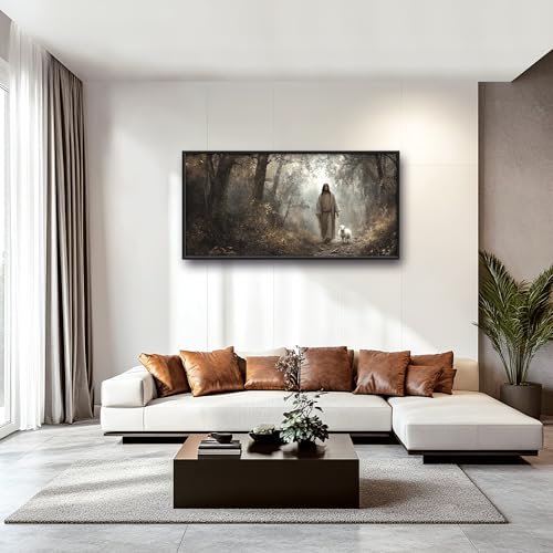 Vintage Christian Large Wall Art Framed Religious Wall Decor for Living Room Jesus Lamb Pictures Oversized Canvas Print Painting Modern Extra Large Artwork for Bedroom Office 60"x30" - color: Christian, size: 60"L x 30"W
