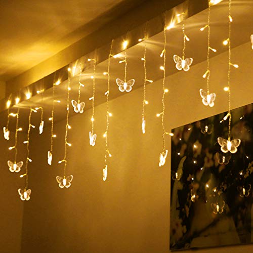 Butterfly Curtain Lights, 4.9ft 48 LED USB Window Fairy Lights 10 Butterflies 8 Modes Firefly Twinkle Timer String Lights with Remote for Room Bedroom Wall Ceiling Party Wedding Christmas - color: Warm White, size: 4.9ft