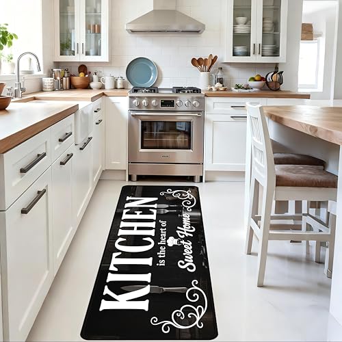 Farmhouse Kitchen Mats for Floor,Cushioned Anti Fatigue Rugs for Kitchen,72"x24" Laundry Rug for Laundry Room-Black Background with Text (013) - color: Black Background With Text (013), size: 72x24 in