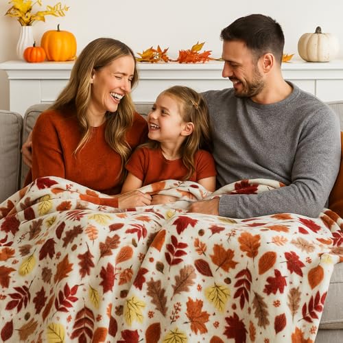 Fall Leaves Soft Fleece Throw Blanket, Red Yellow Brown Beige Colors, 50x70 - color: Colorful Leaves